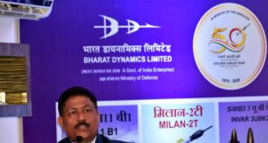 Commodore Siddharth Mishra(Retd), Chairman and Managing Director, BDL seen addressing the press conference PIC 9