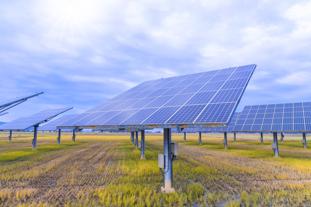 solar panel on sky background