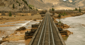 railway track of both side water reservoirs