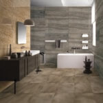 PGVT Travertine Onyx & PGVT Travertine Classic Bronze_Bathroom_600x1200 MM