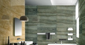 PGVT Travertine Onyx & PGVT Travertine Classic Bronze_Bathroom_600x1200 MM