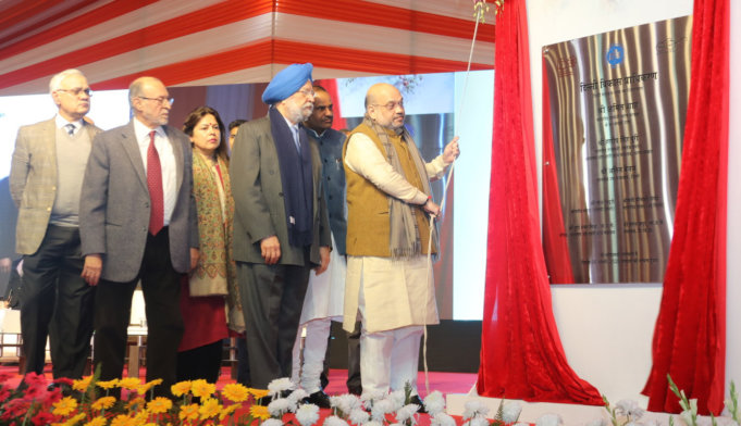 The Union Home Minister, Shri Amit Shah laying the foundation