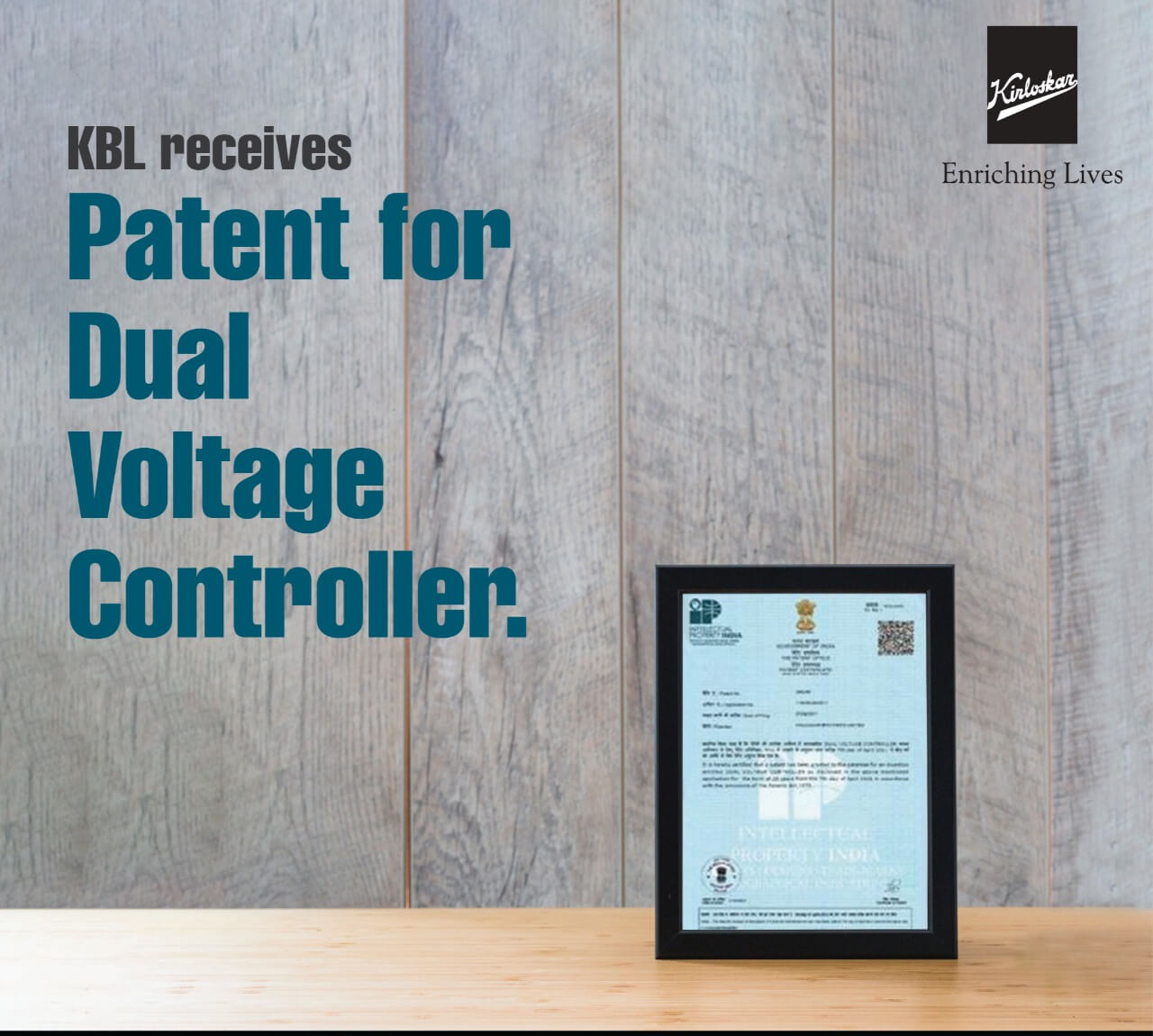 KBL receives patent for Dual Voltage Controller